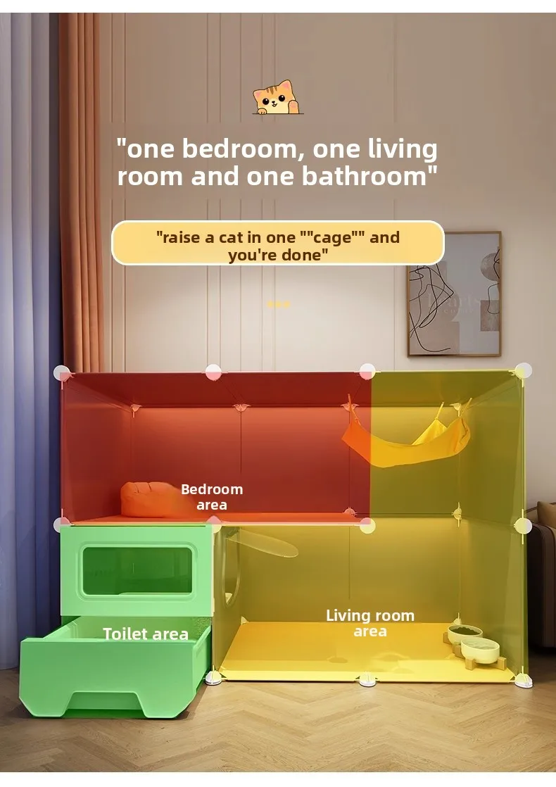 Large Cat Cages with Bed & Litter Box Indoor Multi-Level Cat House Spacious 3-in-1 Pet Villa Roomy Playpen with Resting Area