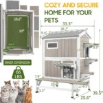 Weatherproof Outdoor Cat House with Balcony, 3 Jumping Platforms, Openable Wooden Shelter for Feral Cats - Image 2