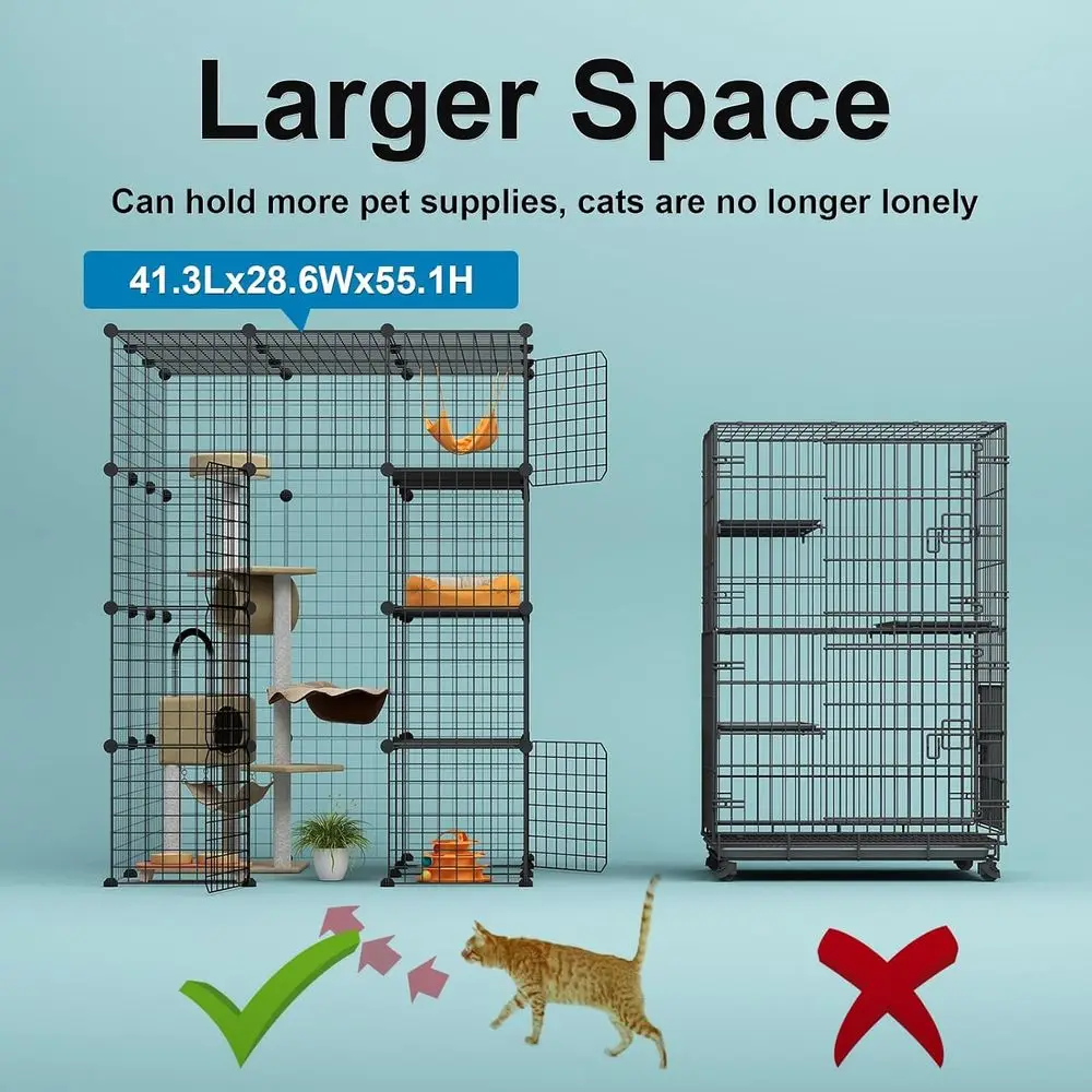 Enclosures Indoor with Balcony, DIY Playpen Detachable Metal Wire Kennels Crate 3x3x4 Large Exercise Place Ideal for 1-3 Cats