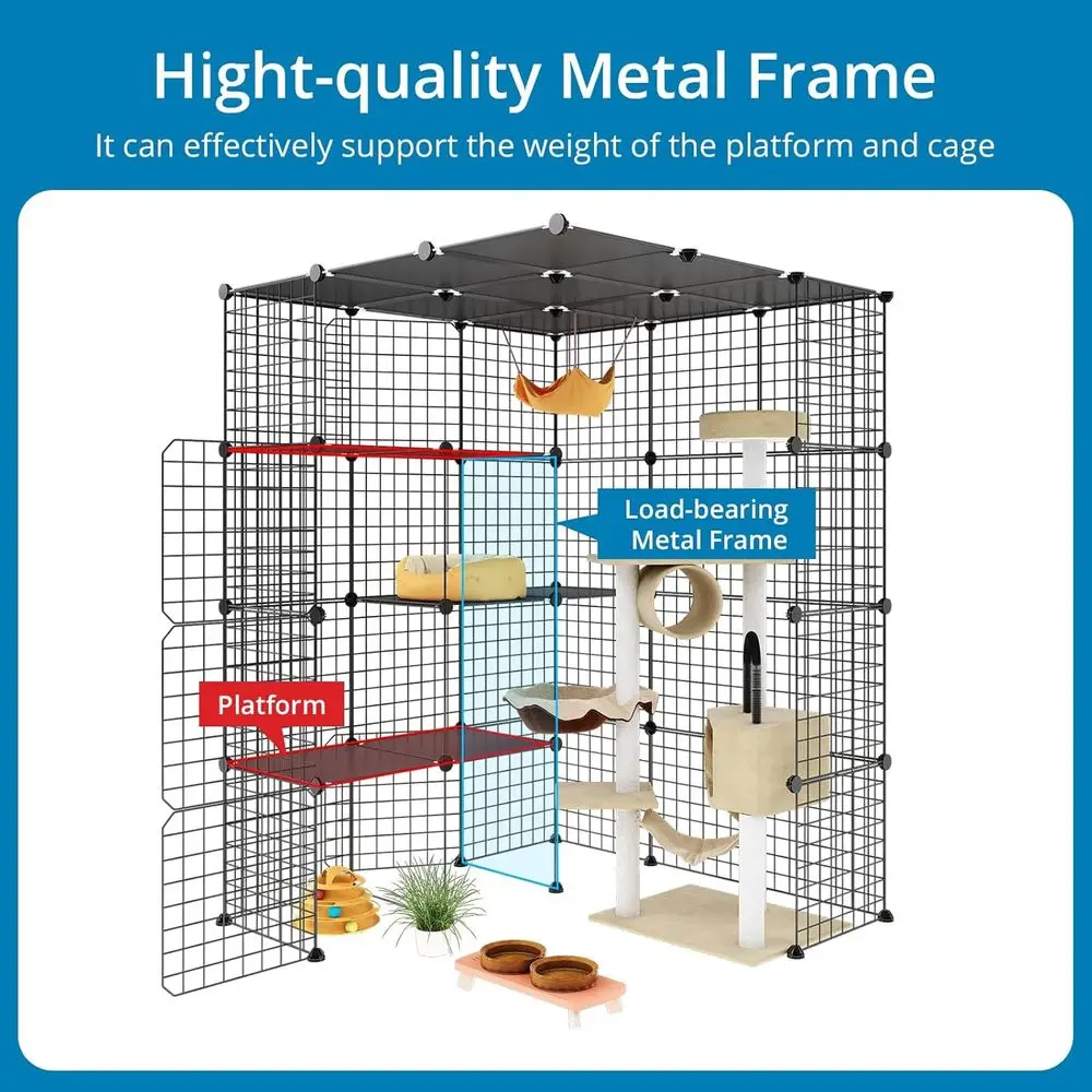 Enclosures Indoor with Balcony, DIY Playpen Detachable Metal Wire Kennels Crate 3x3x4 Large Exercise Place Ideal for 1-3 Cats