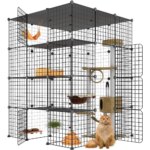 Enclosures Indoor with Balcony, DIY Playpen Detachable Metal Wire Kennels Crate 3x3x4 Large Exercise Place Ideal for 1-3 Cats