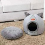 Winter Warm And Cold Proof Cat Bed Cozy Cat Cave Bed Cat Tent With Removable Cushion Pillow Cat Head Shape Cute Pet Supplies - Image 2