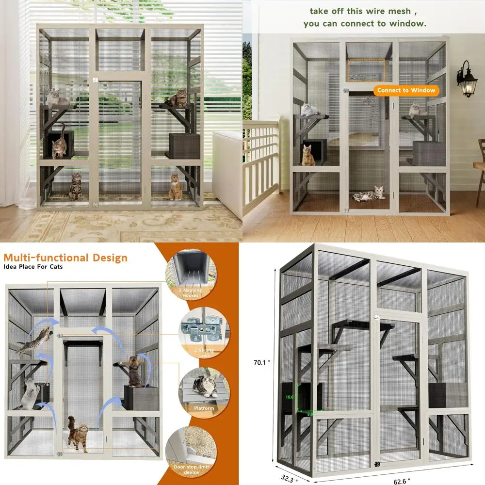 27095-8sak4z.jpg outdoor cat enclosure: 70.1 waterproof roof, 2 resting boxes & platforms - Image 1