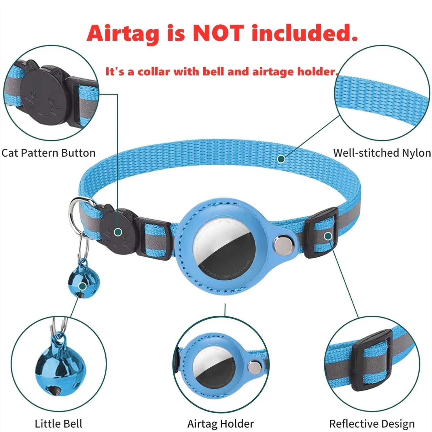 Anti-Lost Cat Collar for Airtag GPS Tracker Protective Case With Bell Reflective Cats Necklace Kitten Accesories Pet Products Anti-Lost Cat Collar for Airtag GPS Tracker Protective Case With Bell Reflective Cats Necklace Kitten Accesories Pet Products