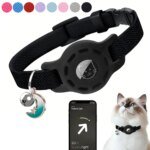 Fashion Airtag Pet Collar Adjustable Elastic Nylon Puppy Cat Collar with Bell Anti-lost GPS Tracker Case（No tracker included）