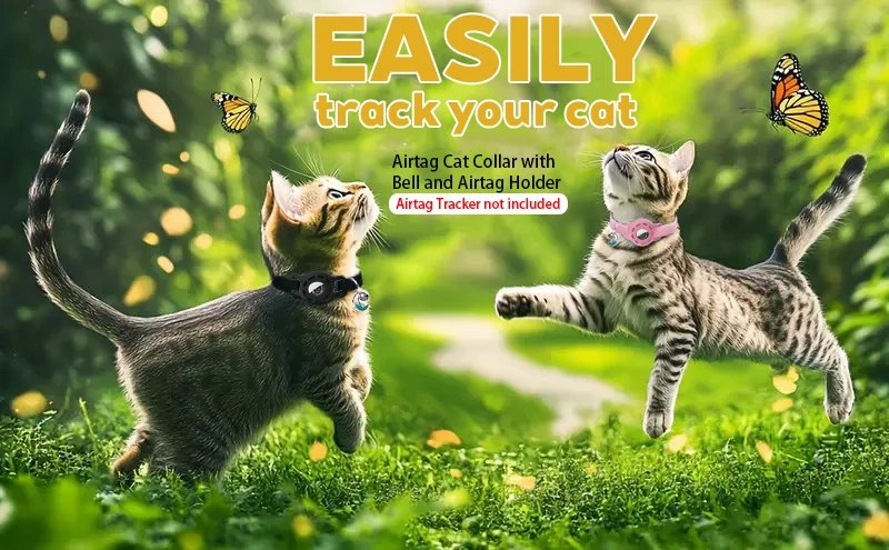 Fashion Airtag Pet Collar Adjustable Elastic Nylon Puppy Cat Collar with Bell Anti-lost GPS Tracker Case（No tracker included）