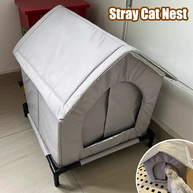 27457-y1q8su.jpg Stray Cats Shelter Winter Pet Furniture Oxford Cloth Weatherproof Cat House Stray Cat Dog Rescue Supplies Indoor And Outdoor Use - Image 1
