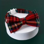 1pc Pet Breakaway Cat Collar Bow Tie and Bell Cute Plaid Christmas Red Elastic Adjustable Dog Collar With Sash Small Bell For Ca - Image 4
