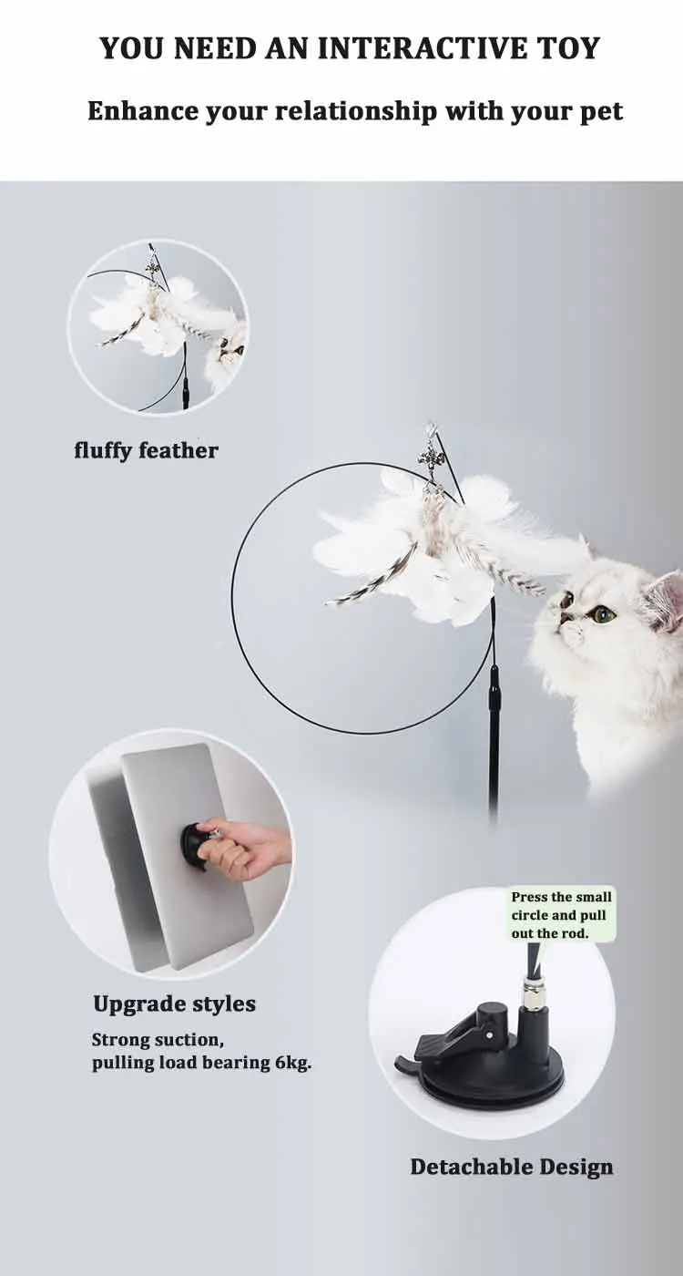 Funny Cat Toy Folorful Fluffy Feather With Bell Sucker Cat Stick Toy Kitten Play Interactive Detachable Teaser Wand Cat Supplies Funny Cat Toy Folorful Fluffy Feather With Bell Sucker Cat Stick Toy Kitten Play Interactive Detachable Teaser Wand Cat Supplies