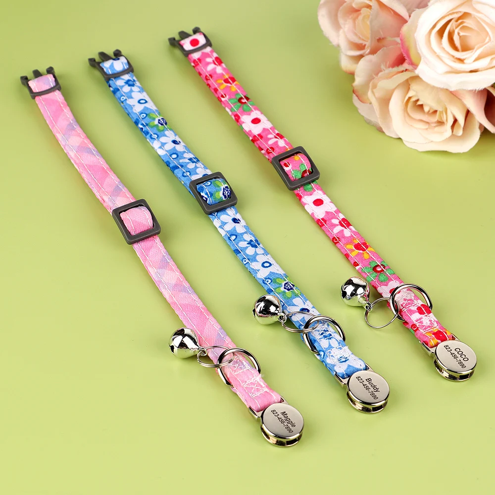 Personalized Nylon Cat Collar Quick Release Kitten Cat Collars Safety Breakaway Pet Puppy Necklace Anti-lost For Cats Adjustable