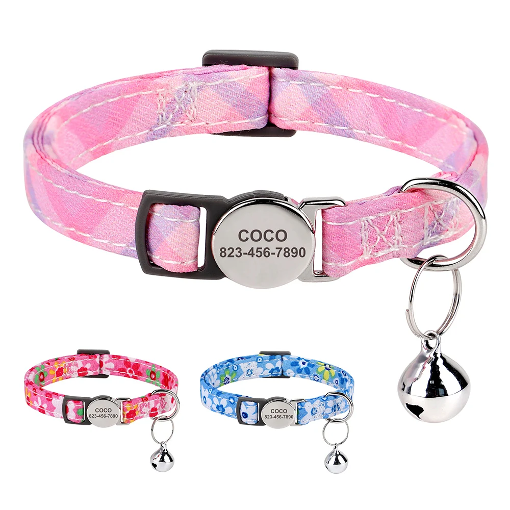 Personalized Nylon Cat Collar Quick Release Kitten Cat Collars Safety Breakaway Pet Puppy Necklace Anti-lost For Cats Adjustable