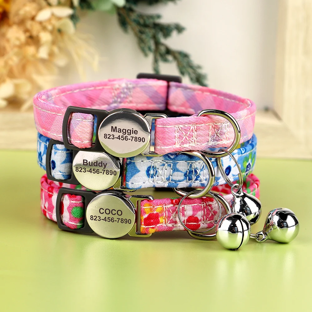 Personalized Nylon Cat Collar Quick Release Kitten Cat Collars Safety Breakaway Pet Puppy Necklace Anti-lost For Cats Adjustable