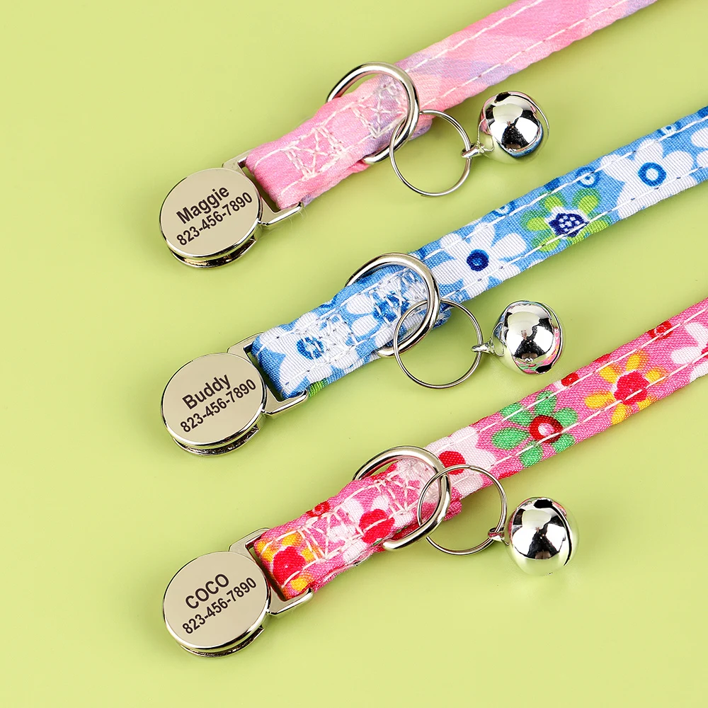 Personalized Nylon Cat Collar Quick Release Kitten Cat Collars Safety Breakaway Pet Puppy Necklace Anti-lost For Cats Adjustable