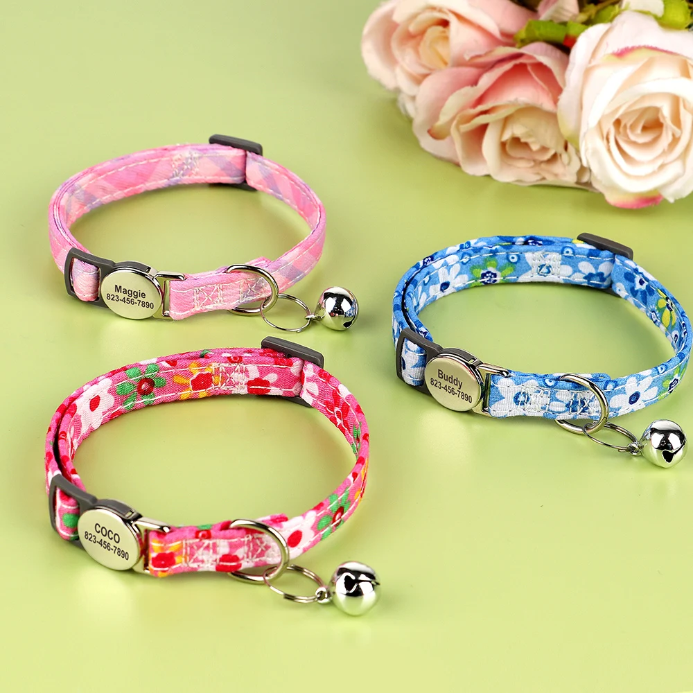 Personalized Nylon Cat Collar Quick Release Kitten Cat Collars Safety Breakaway Pet Puppy Necklace Anti-lost For Cats Adjustable
