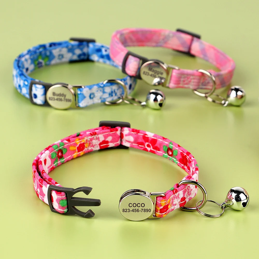 Personalized Nylon Cat Collar Quick Release Kitten Cat Collars Safety Breakaway Pet Puppy Necklace Anti-lost For Cats Adjustable