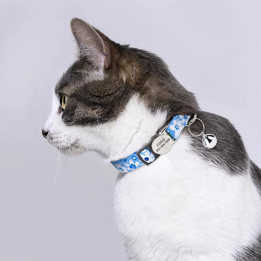 Personalized Nylon Cat Collar Quick Release Kitten Cat Collars Safety Breakaway Pet Puppy Necklace Anti-lost For Cats Adjustable