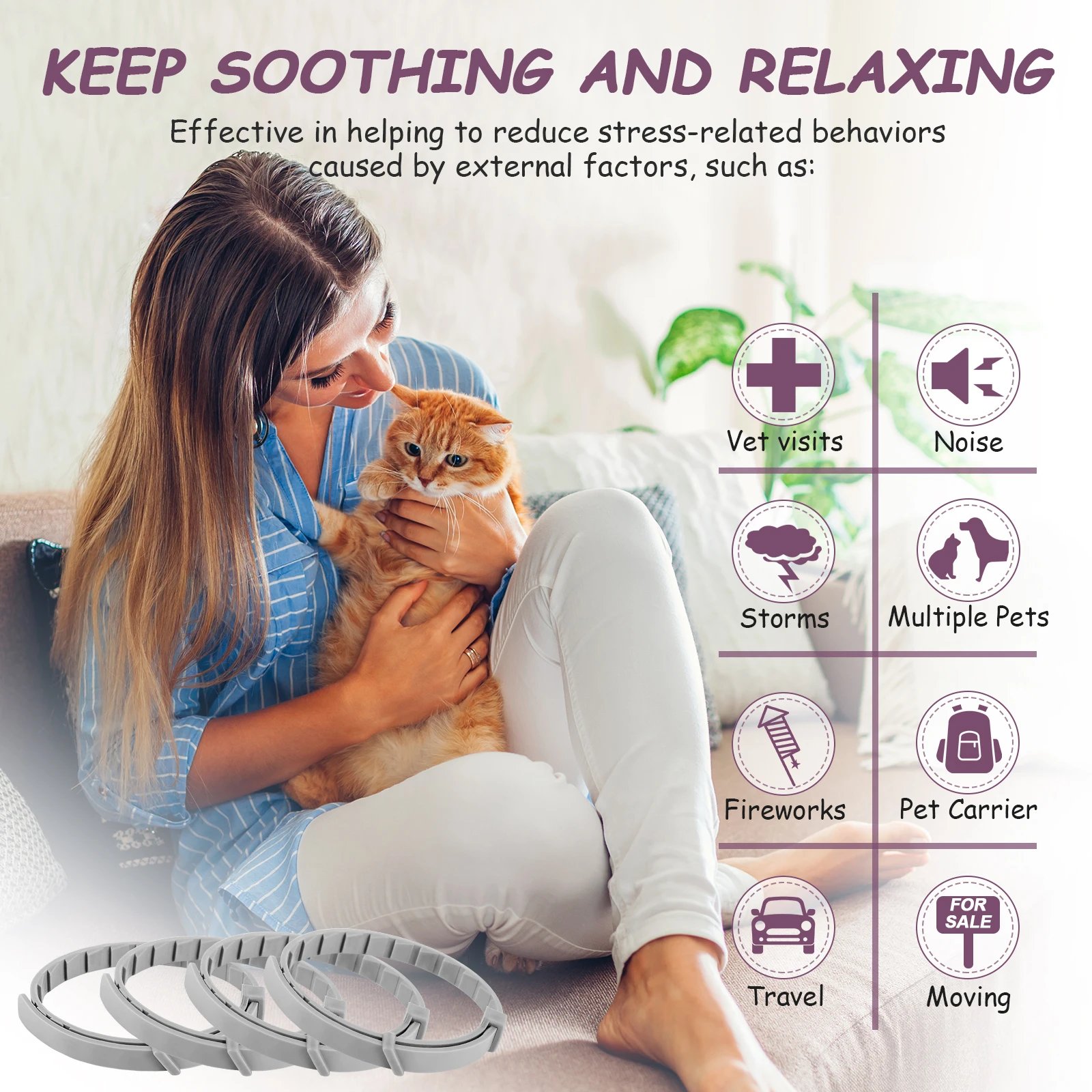 4/8PCS Dogs Calming Pheromone Collars Cats Relieve Anxiety Adjustable Comfortable Collar For Puppy Kitten Large Pets Accessories