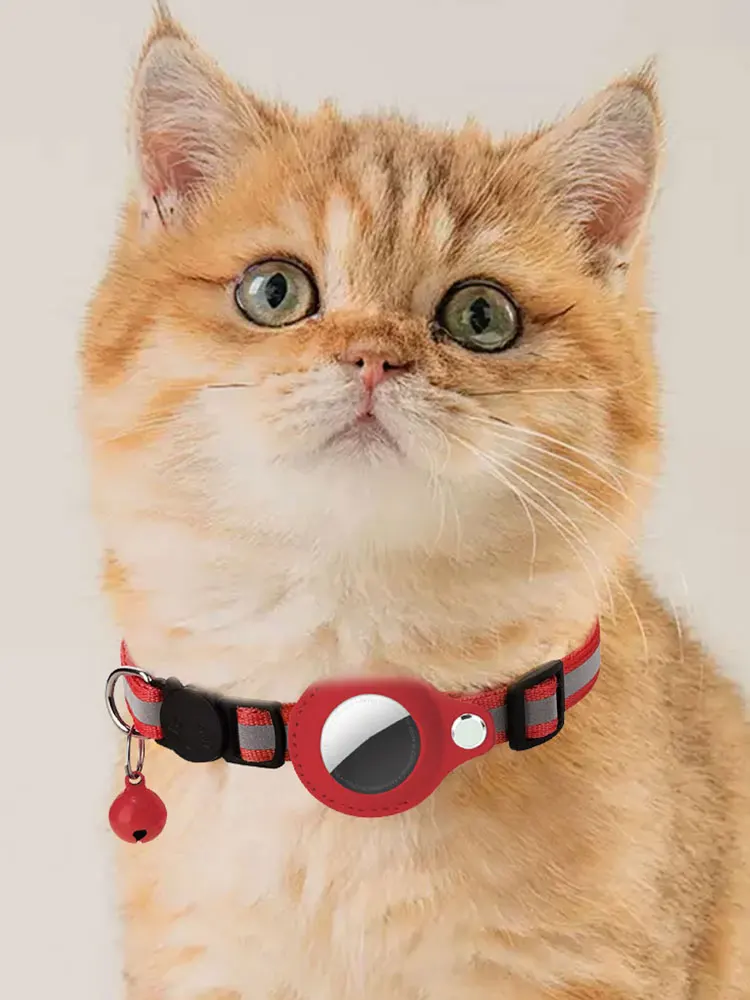 Reflective Cat Collar with Apple AirTag Holder Adjustable and Stylish Design for Kitten Safety Reflective Cat Collar with Apple AirTag Holder Adjustable and Stylish Design for Kitten Safety