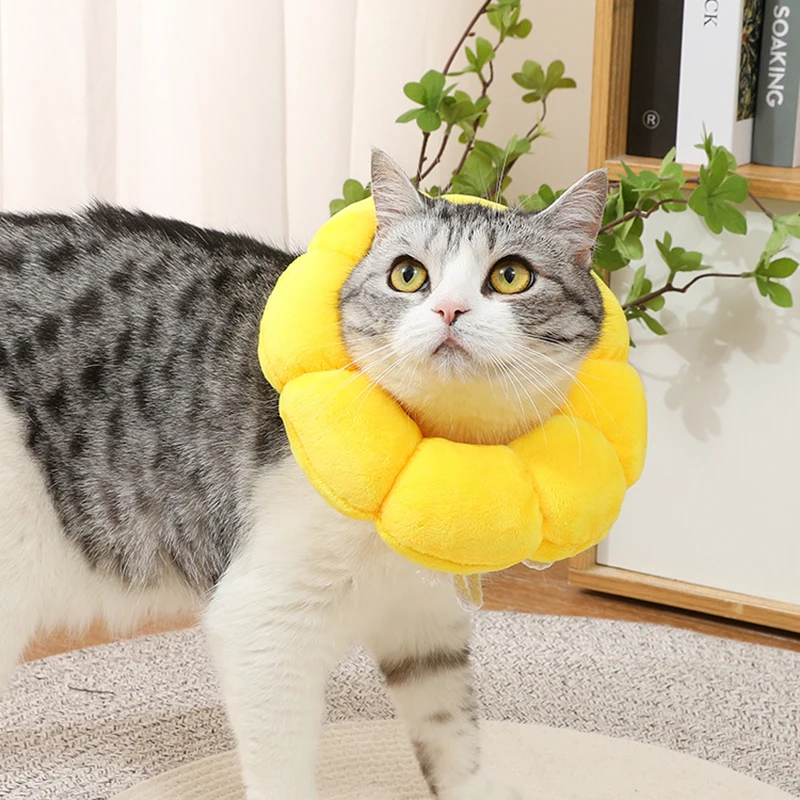 Sunflower Pet Collar Adjustable Anti-Bite Surgery Anti-Lick Wound Healing Cat Protection Collars Soft Plush Elizabethan Collar