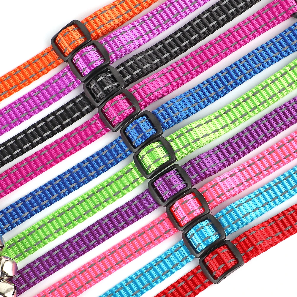 Personalized Cat Collar Reflective Nylon Dog Cats ID Collars With Bell Free Engraving for Cats Small Dogs Chihuahua 10 Colors