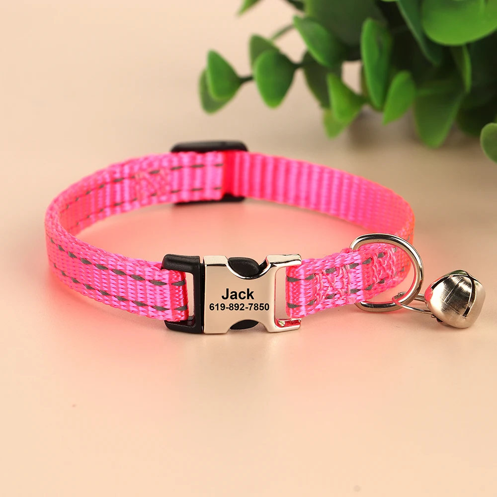 Personalized Cat Collar Reflective Nylon Dog Cats ID Collars With Bell Free Engraving for Cats Small Dogs Chihuahua 10 Colors