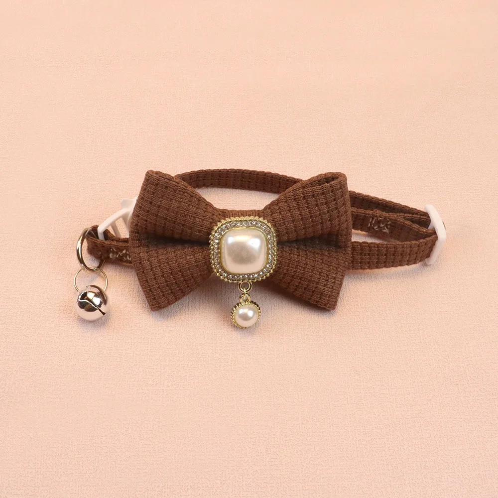 New Waffle Pet Collar Cute Bow Bell Cat Collar Retro Pearl Pendant Dog Collar Accessories New Waffle Pet Collar Cute Bow Bell Cat Collar Retro Pearl Pendant Dog Collar Accessories