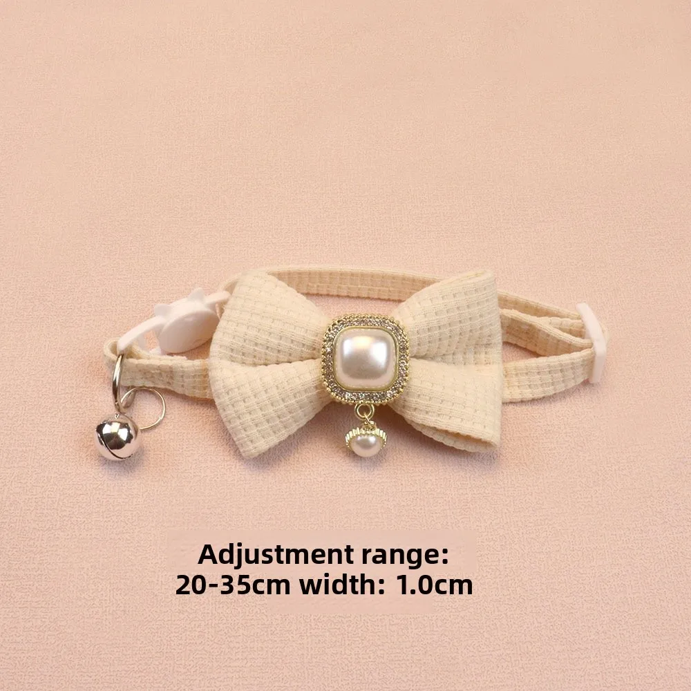 New Waffle Pet Collar Cute Bow Bell Cat Collar Retro Pearl Pendant Dog Collar Accessories New Waffle Pet Collar Cute Bow Bell Cat Collar Retro Pearl Pendant Dog Collar Accessories
