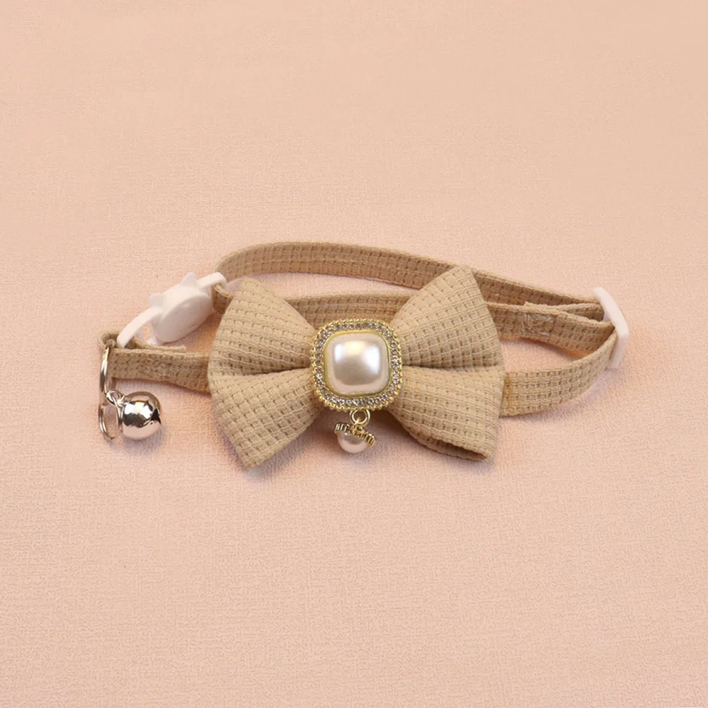 New Waffle Pet Collar Cute Bow Bell Cat Collar Retro Pearl Pendant Dog Collar Accessories New Waffle Pet Collar Cute Bow Bell Cat Collar Retro Pearl Pendant Dog Collar Accessories