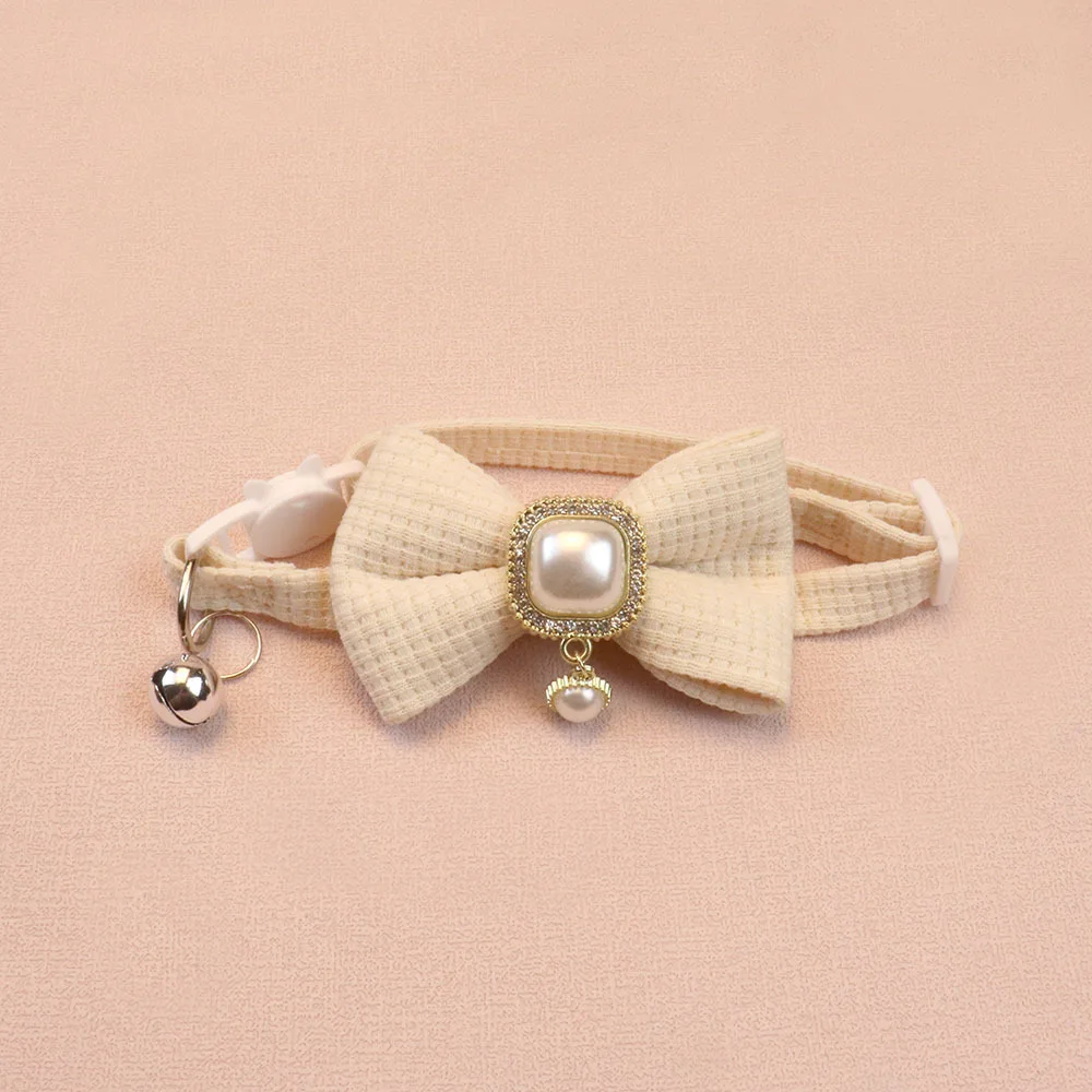 New Waffle Pet Collar Cute Bow Bell Cat Collar Retro Pearl Pendant Dog Collar Accessories New Waffle Pet Collar Cute Bow Bell Cat Collar Retro Pearl Pendant Dog Collar Accessories