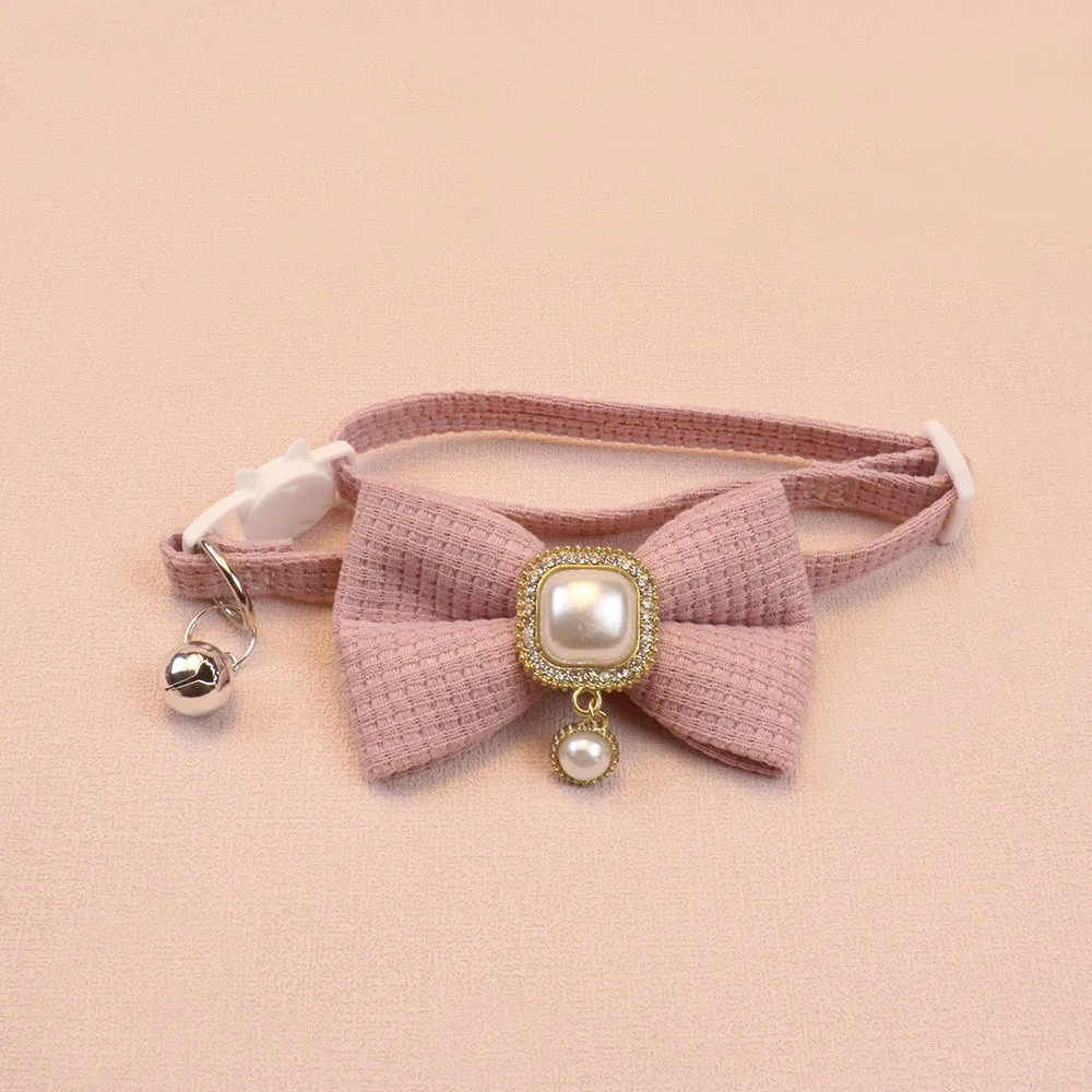 New Waffle Pet Collar Cute Bow Bell Cat Collar Retro Pearl Pendant Dog Collar Accessories New Waffle Pet Collar Cute Bow Bell Cat Collar Retro Pearl Pendant Dog Collar Accessories