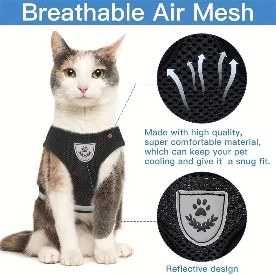 Cat Harness Adjustable, Escape-Proof Breathable Mesh with Reflective Vest  5-Foot Leash - Safe, Durable Outdoor Adventures