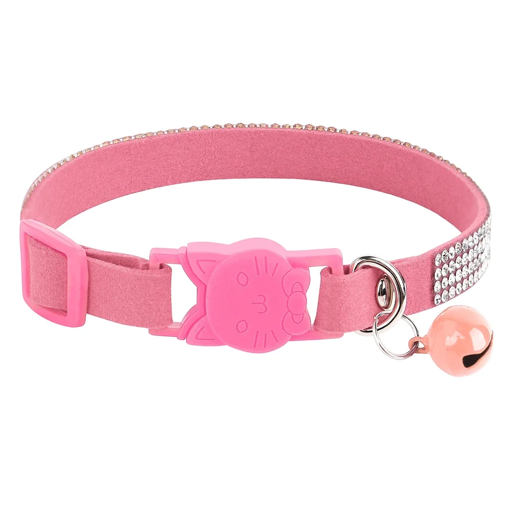 Soft Pink Suede Leather Cat Collar - Bling Rhinestone Design with Bell, Safety Breakaway & Adjustable XS/S for Cats & Puppies Soft Pink Suede Leather Cat Collar - Bling Rhinestone Design with Bell, Safety Breakaway & Adjustable XS/S for Cats & Puppies