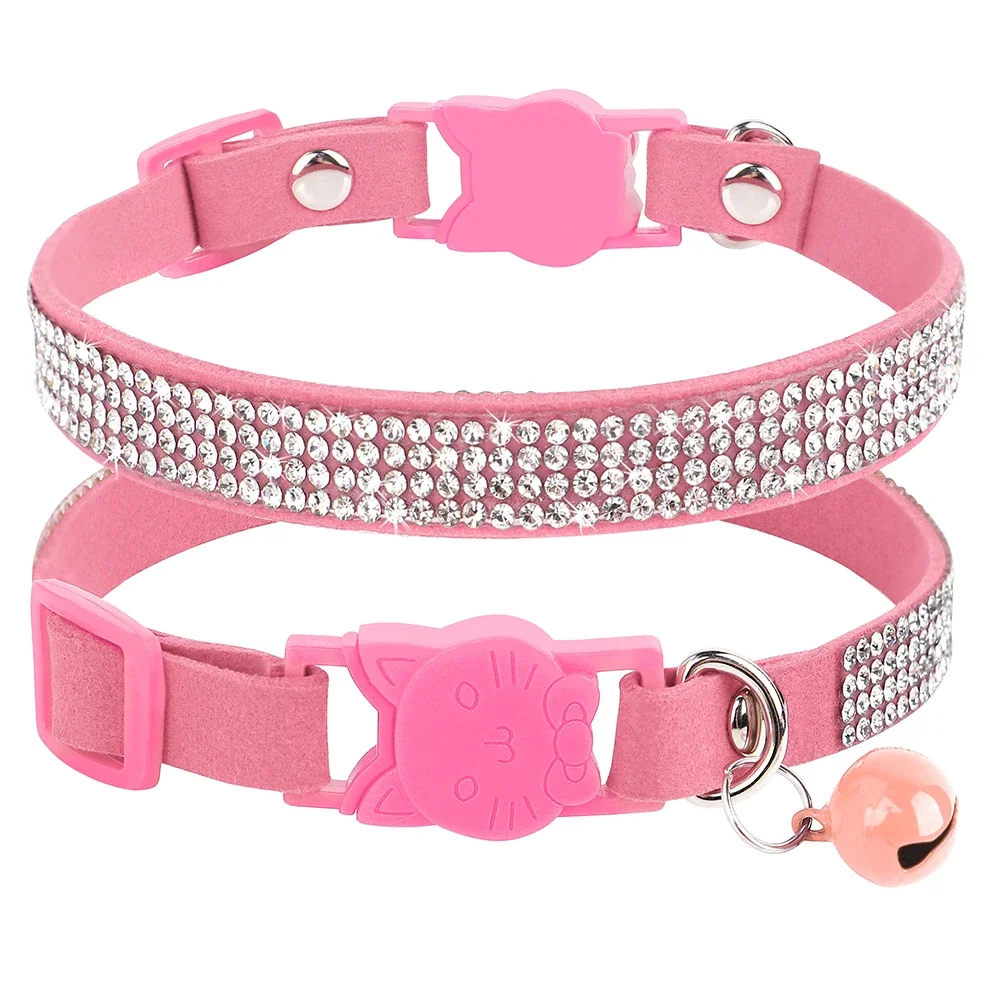 Soft Pink Suede Leather Cat Collar - Bling Rhinestone Design with Bell, Safety Breakaway & Adjustable XS/S for Cats & Puppies Soft Pink Suede Leather Cat Collar - Bling Rhinestone Design with Bell, Safety Breakaway & Adjustable XS/S for Cats & Puppies