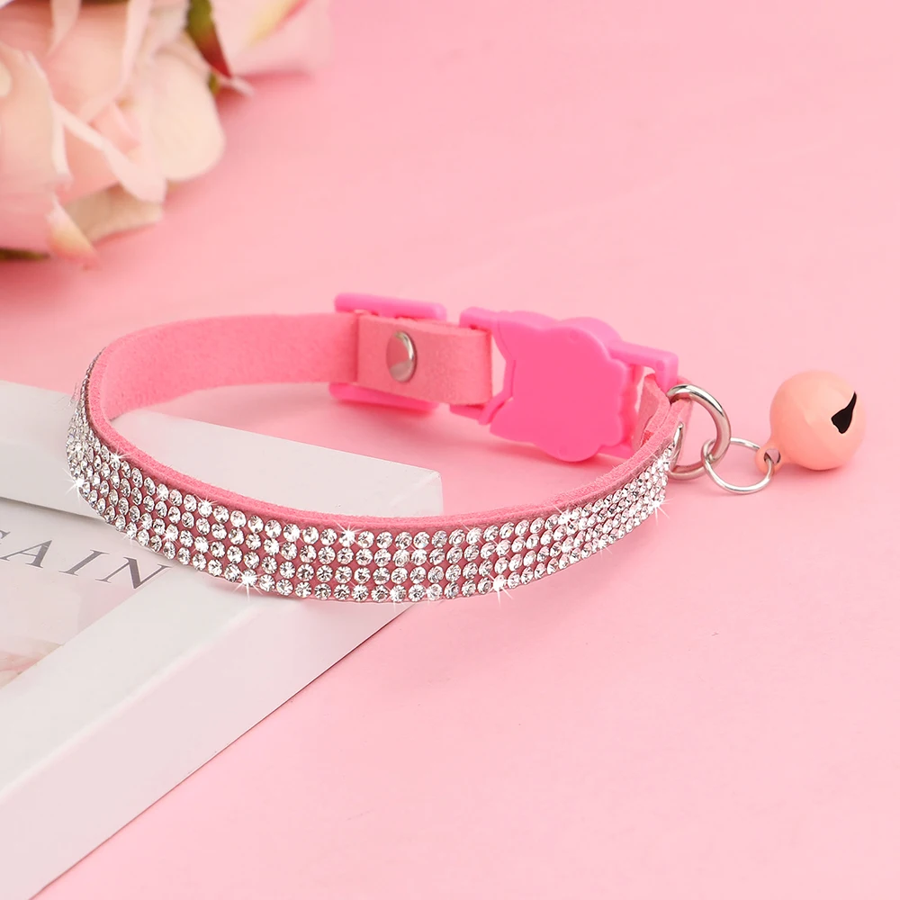 Soft Pink Suede Leather Cat Collar - Bling Rhinestone Design with Bell, Safety Breakaway & Adjustable XS/S for Cats & Puppies Soft Pink Suede Leather Cat Collar - Bling Rhinestone Design with Bell, Safety Breakaway & Adjustable XS/S for Cats & Puppies