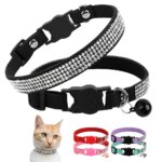 Soft Pink Suede Leather Cat Collar - Bling Rhinestone Design with Bell, Safety Breakaway & Adjustable XS/S for Cats & Puppies