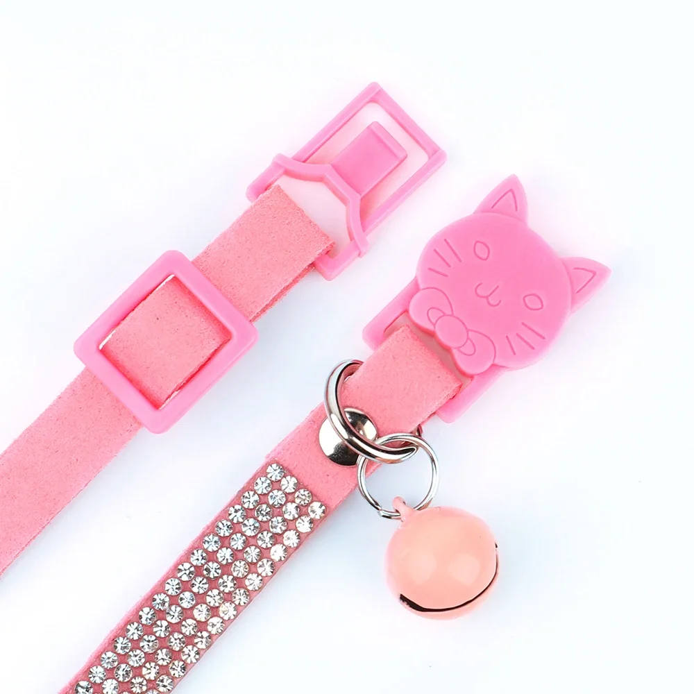 Soft Pink Suede Leather Cat Collar - Bling Rhinestone Design with Bell, Safety Breakaway & Adjustable XS/S for Cats & Puppies Soft Pink Suede Leather Cat Collar - Bling Rhinestone Design with Bell, Safety Breakaway & Adjustable XS/S for Cats & Puppies