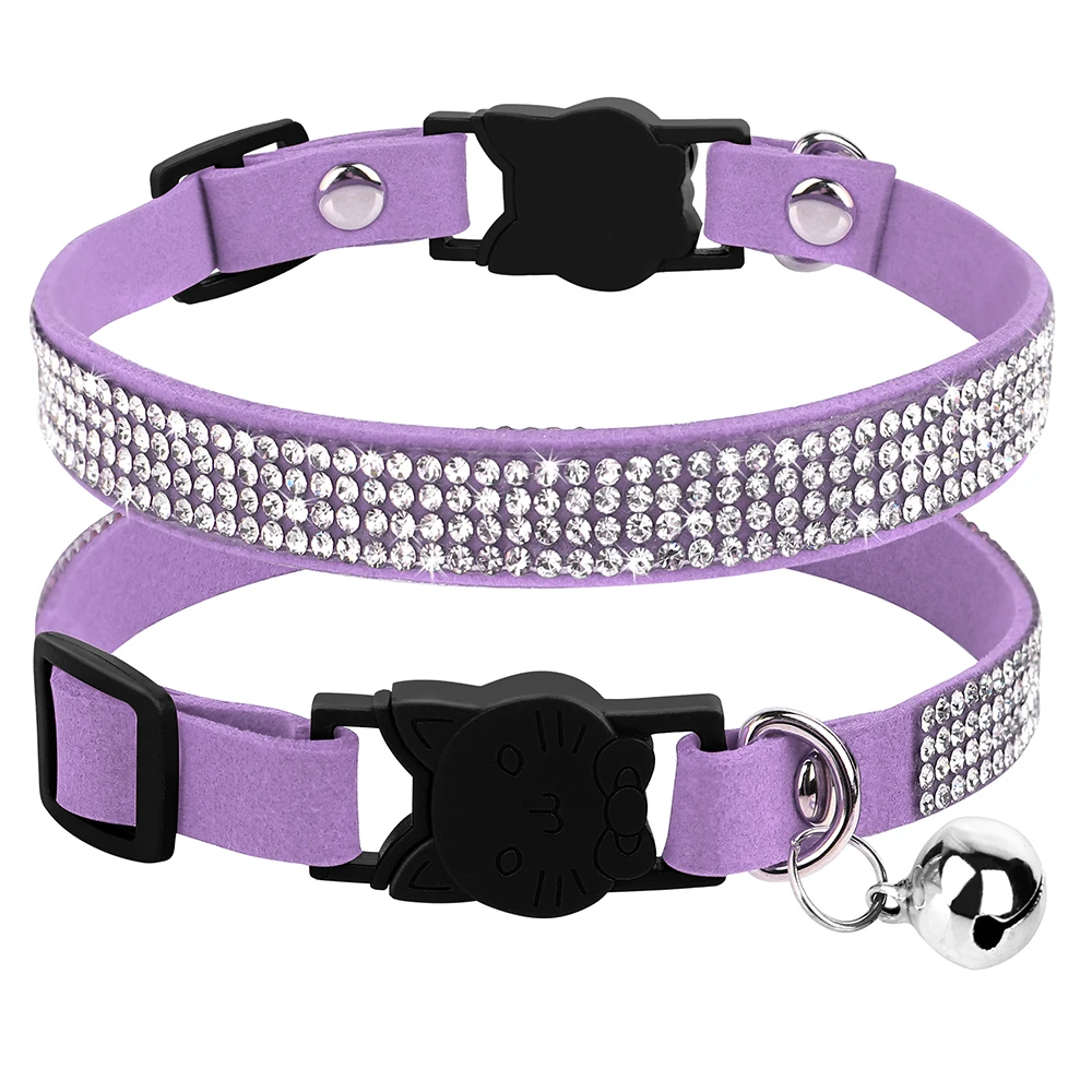 Soft Pink Suede Leather Cat Collar - Bling Rhinestone Design with Bell, Safety Breakaway & Adjustable XS/S for Cats & Puppies Soft Pink Suede Leather Cat Collar - Bling Rhinestone Design with Bell, Safety Breakaway & Adjustable XS/S for Cats & Puppies