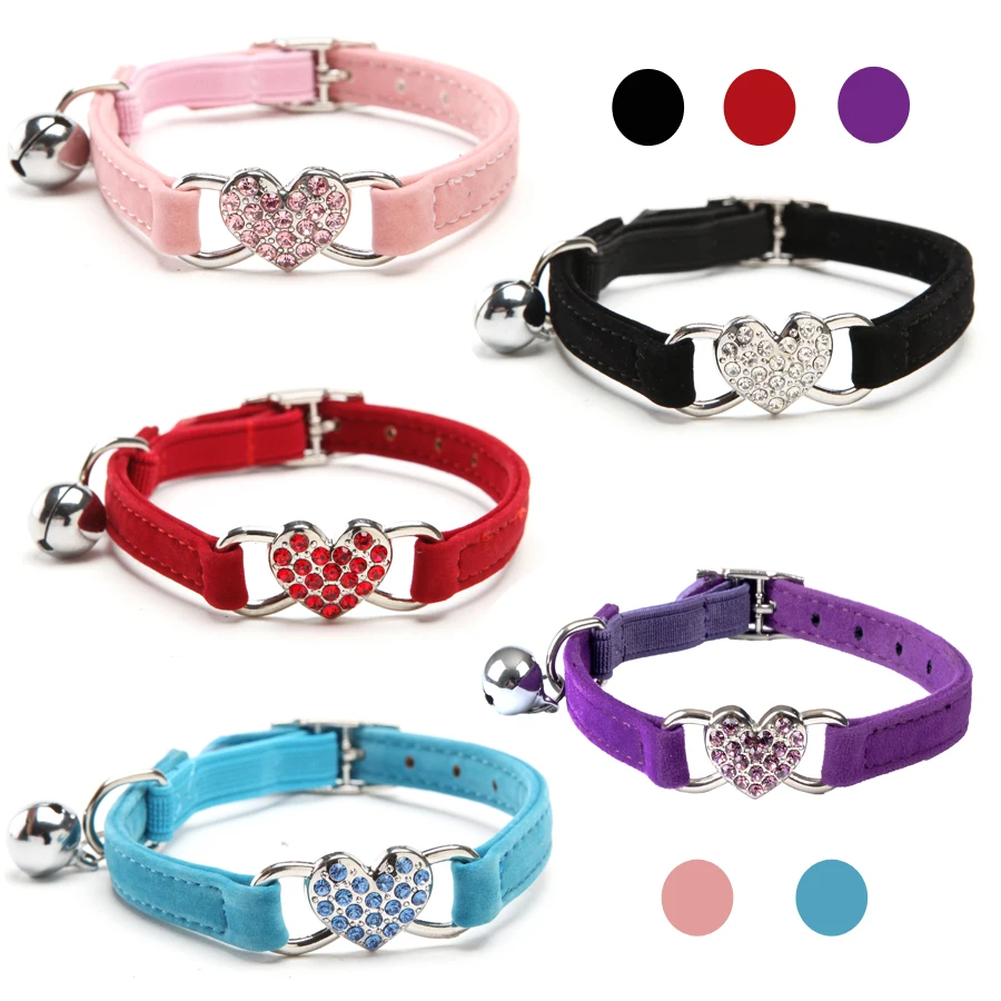 Cat Collar Heart Charm Personalized ID Name with Bell Safety Elastic Adjustable Soft Velvet Puppy Small Dog Pet Collar Kitty