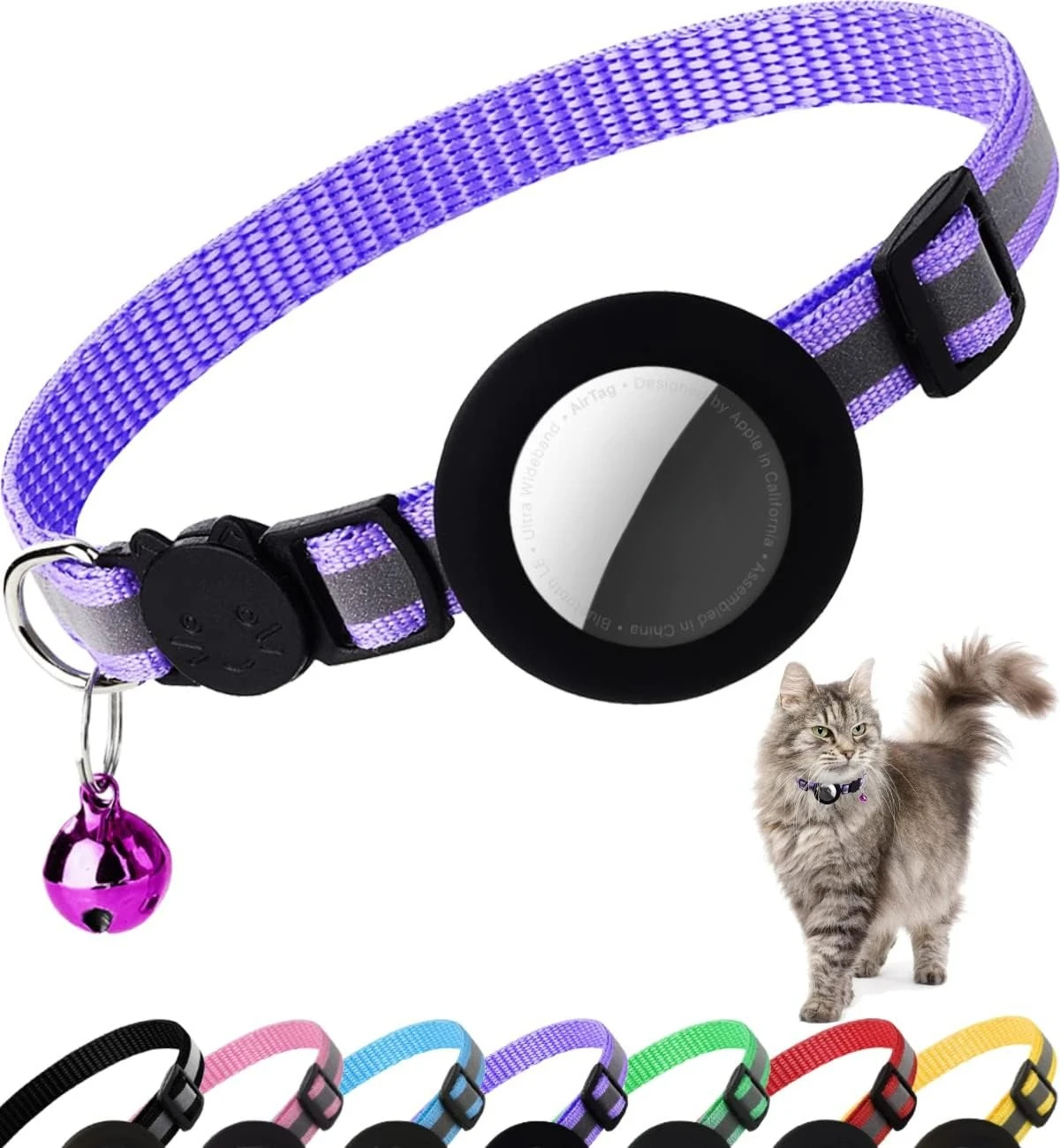 Cute Cat Collar Airtag Breakaway Reflective Kitten Collar with Bell for Apple Air Tag Holder Bell Nylon Silicone Collar for Cats Cute Cat Collar Airtag Breakaway Reflective Kitten Collar with Bell for Apple Air Tag Holder Bell Nylon Silicone Collar for Cats