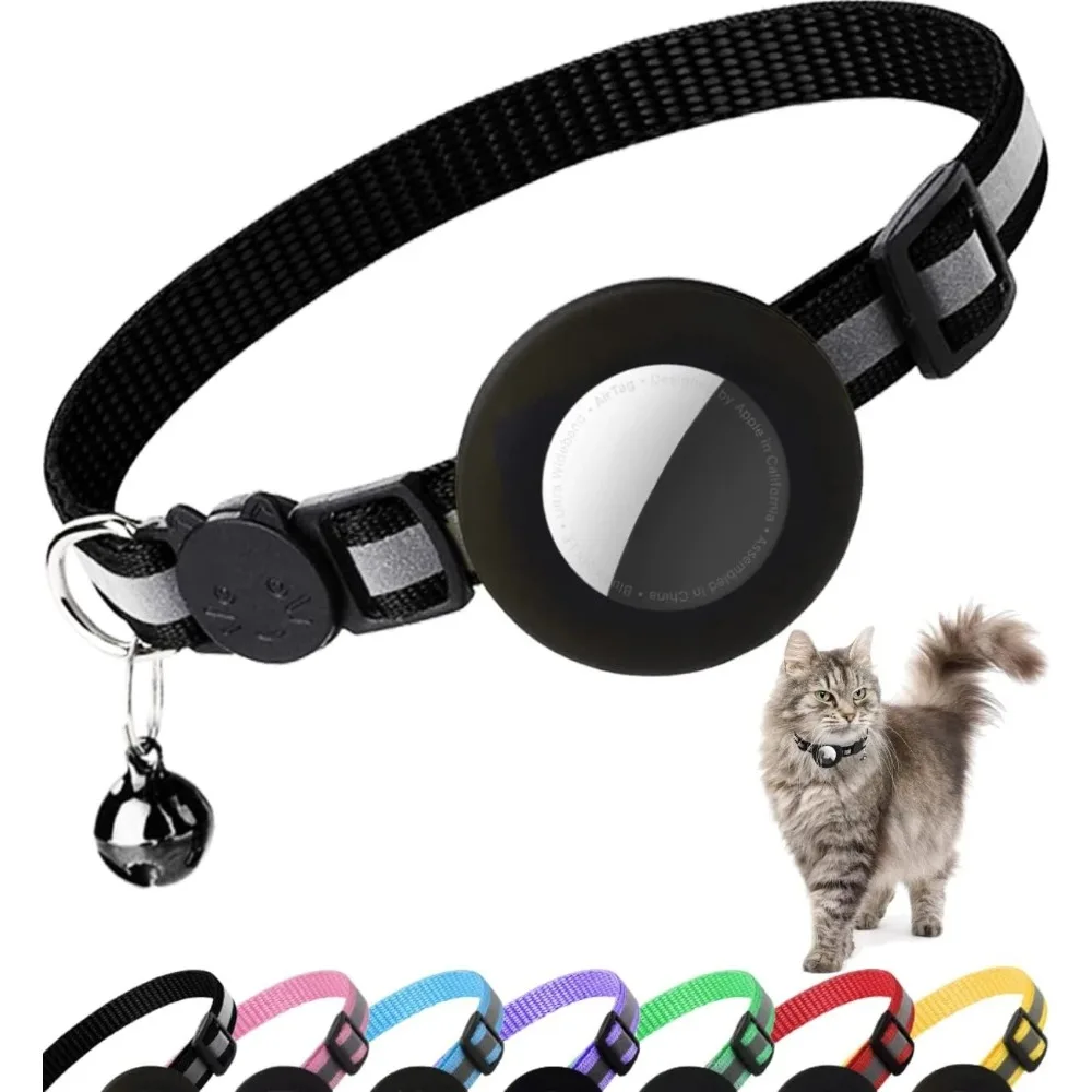 28760-a2chdc.jpg Cute Cat Collar Airtag Breakaway Reflective Kitten Collar with Bell for Apple Air Tag Holder Bell Nylon Silicone Collar for Cats - Image 1