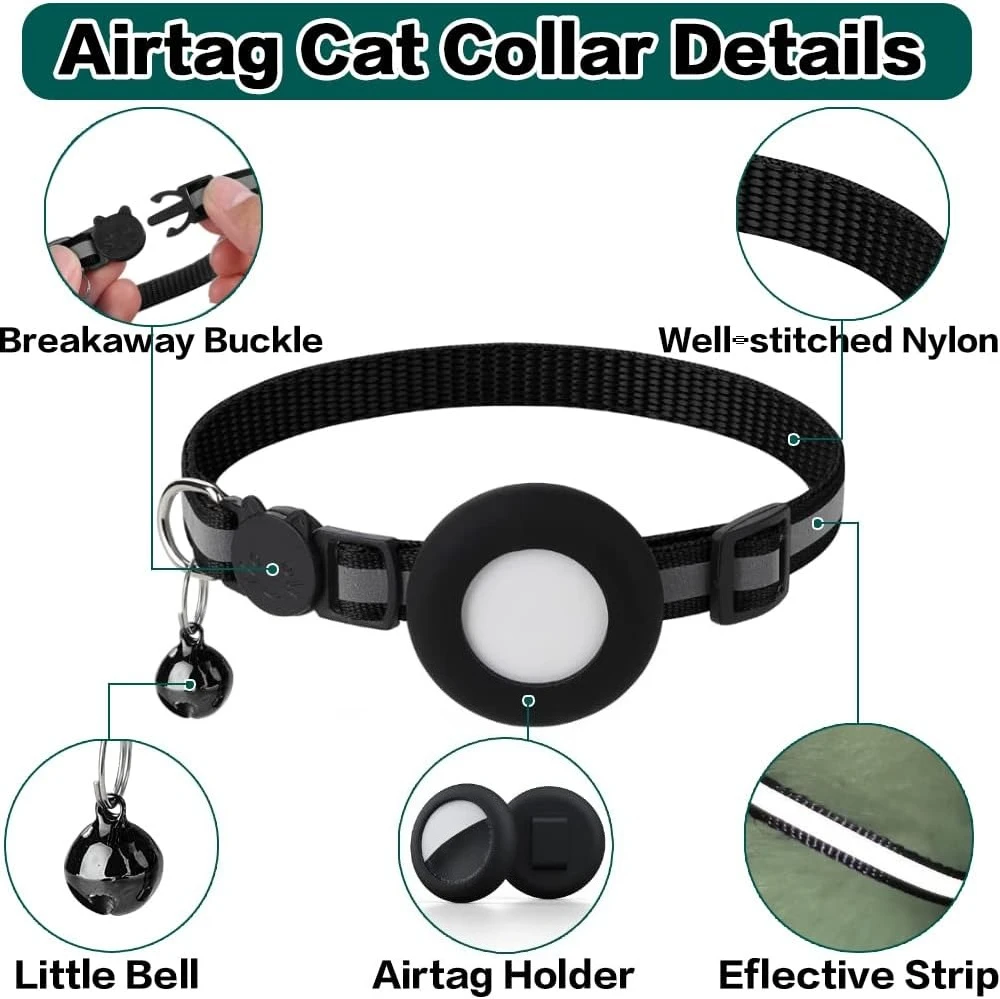 Cute Cat Collar Airtag Breakaway Reflective Kitten Collar with Bell for Apple Air Tag Holder Bell Nylon Silicone Collar for Cats Cute Cat Collar Airtag Breakaway Reflective Kitten Collar with Bell for Apple Air Tag Holder Bell Nylon Silicone Collar for Cats