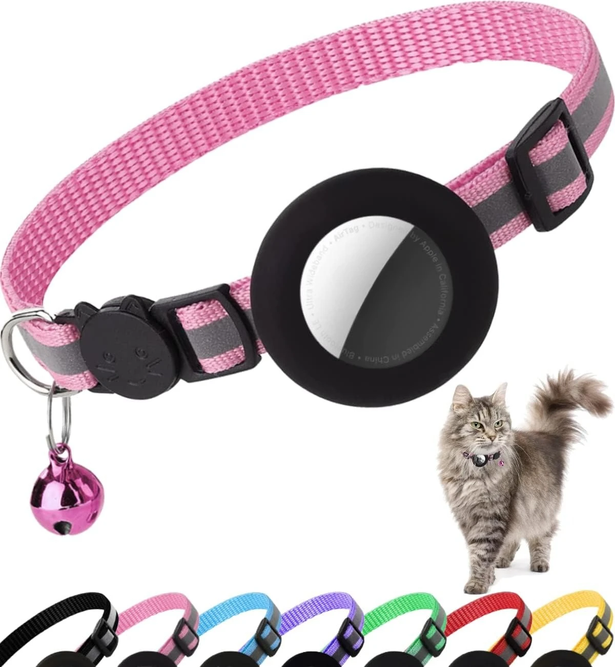Cute Cat Collar Airtag Breakaway Reflective Kitten Collar with Bell for Apple Air Tag Holder Bell Nylon Silicone Collar for Cats Cute Cat Collar Airtag Breakaway Reflective Kitten Collar with Bell for Apple Air Tag Holder Bell Nylon Silicone Collar for Cats