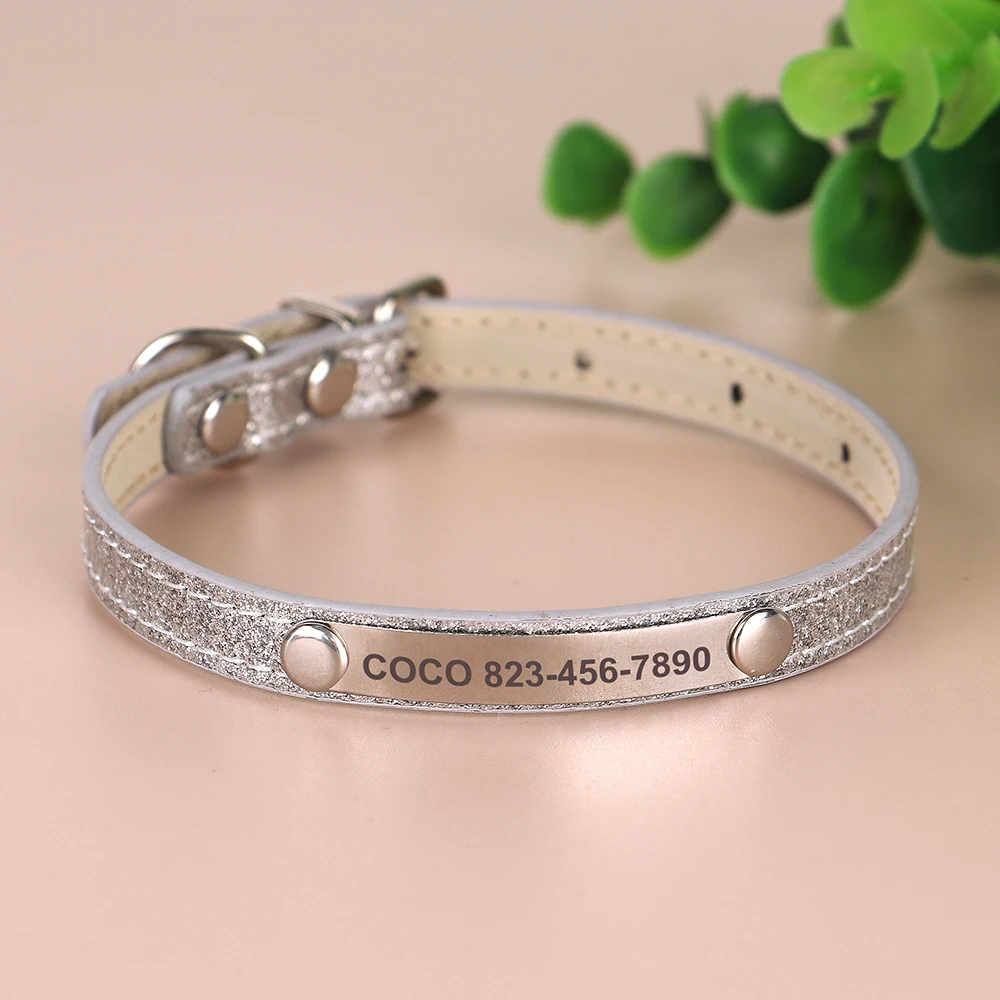 Personalized Cat Collar Bling PU Leather Cat Collars Free Custom Pet Puppy Kitten ID Necklace Adjustable for Cats Small Dogs Personalized Cat Collar Bling PU Leather Cat Collars Free Custom Pet Puppy Kitten ID Necklace Adjustable for Cats Small Dogs