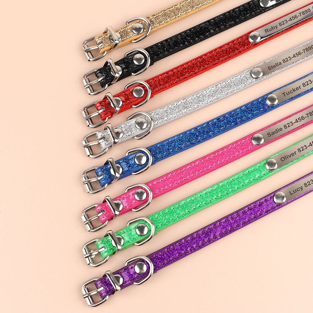Personalized Cat Collar Bling PU Leather Cat Collars Free Custom Pet Puppy Kitten ID Necklace Adjustable for Cats Small Dogs Personalized Cat Collar Bling PU Leather Cat Collars Free Custom Pet Puppy Kitten ID Necklace Adjustable for Cats Small Dogs