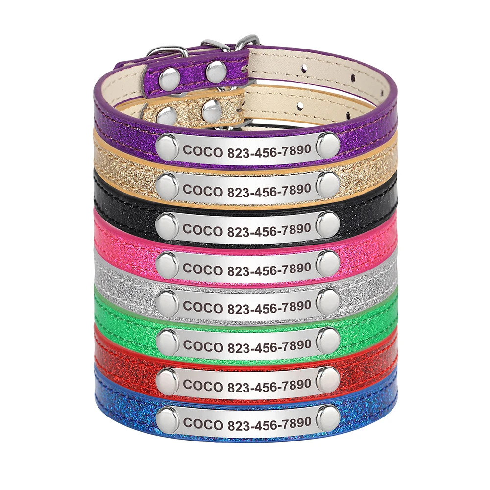 28770-sxnayw.jpg Personalized Cat Collar Bling PU Leather Cat Collars Free Custom Pet Puppy Kitten ID Necklace Adjustable for Cats Small Dogs - Image 1