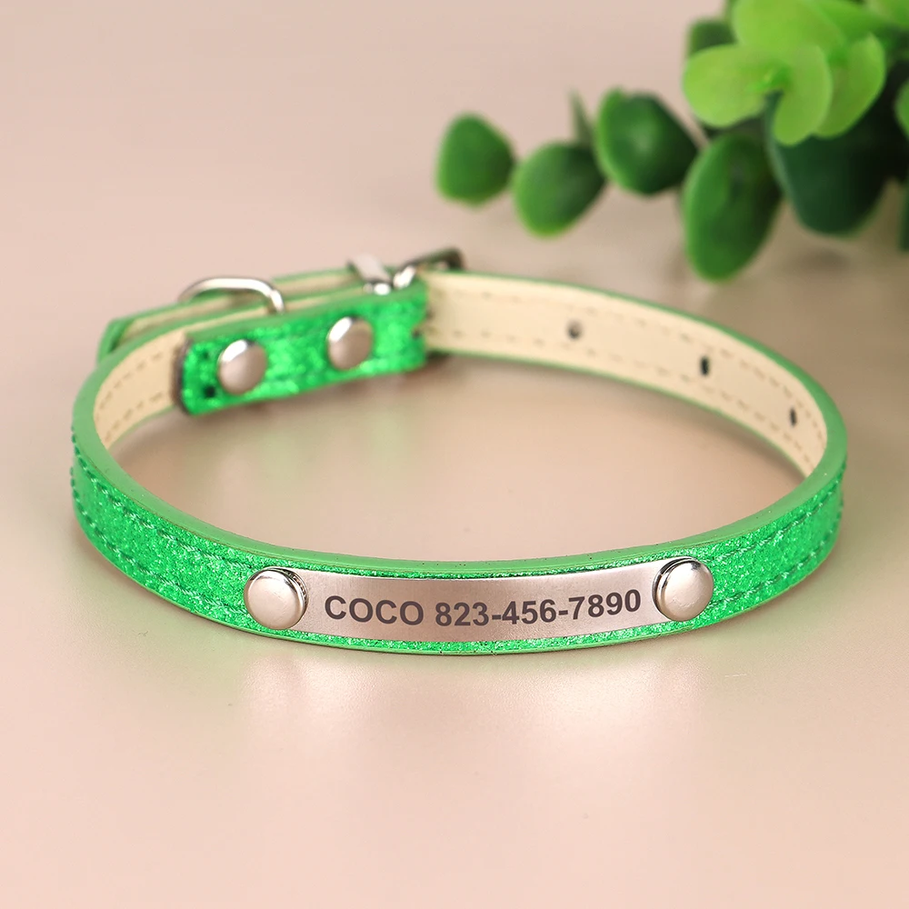 Personalized Cat Collar Bling PU Leather Cat Collars Free Custom Pet Puppy Kitten ID Necklace Adjustable for Cats Small Dogs Personalized Cat Collar Bling PU Leather Cat Collars Free Custom Pet Puppy Kitten ID Necklace Adjustable for Cats Small Dogs