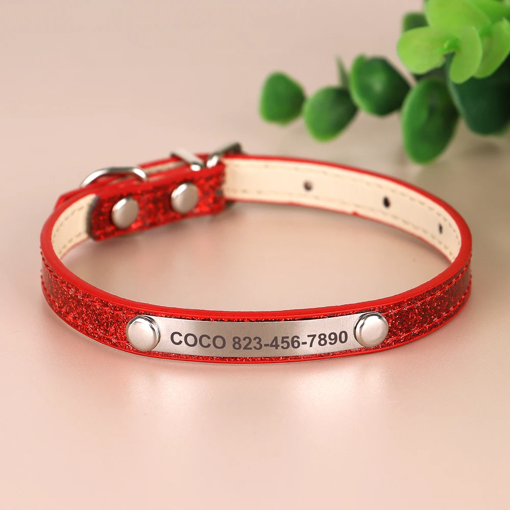 Personalized Cat Collar Bling PU Leather Cat Collars Free Custom Pet Puppy Kitten ID Necklace Adjustable for Cats Small Dogs Personalized Cat Collar Bling PU Leather Cat Collars Free Custom Pet Puppy Kitten ID Necklace Adjustable for Cats Small Dogs