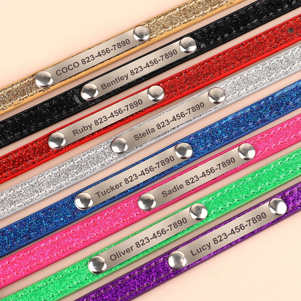 Personalized Cat Collar Bling PU Leather Cat Collars Free Custom Pet Puppy Kitten ID Necklace Adjustable for Cats Small Dogs Personalized Cat Collar Bling PU Leather Cat Collars Free Custom Pet Puppy Kitten ID Necklace Adjustable for Cats Small Dogs