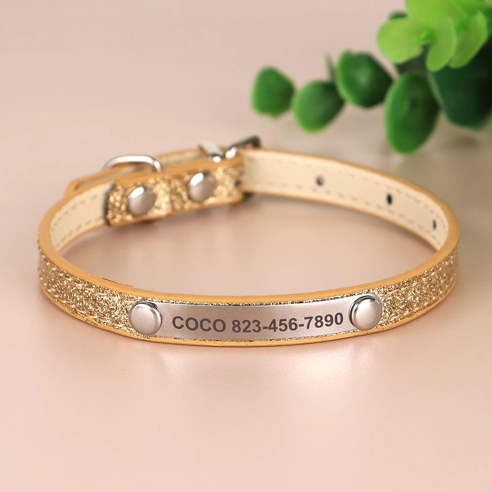 Personalized Cat Collar Bling PU Leather Cat Collars Free Custom Pet Puppy Kitten ID Necklace Adjustable for Cats Small Dogs Personalized Cat Collar Bling PU Leather Cat Collars Free Custom Pet Puppy Kitten ID Necklace Adjustable for Cats Small Dogs