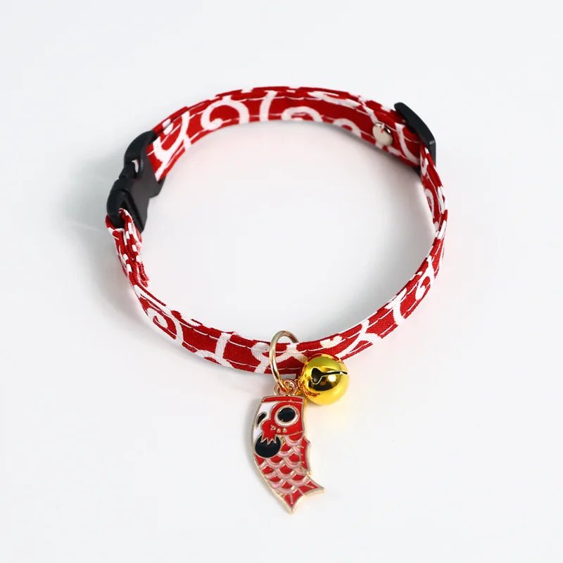 Adjustable Koi Bell Pendant Lucky Cat Collar Japanese Necklace Accessories Pet Supplies